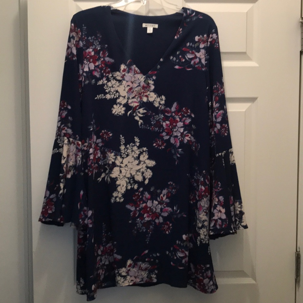 Francesca’s Navy Floral Mini Dress w/ Bell Sleeves